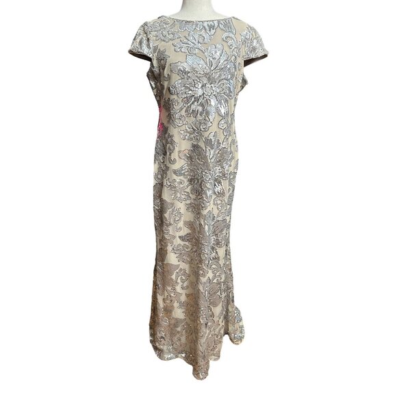 Calvin Klein Gown Women 14 NWT Cap-Sleeve Sequin Dress Floor Length Floral - Picture 4 of 16